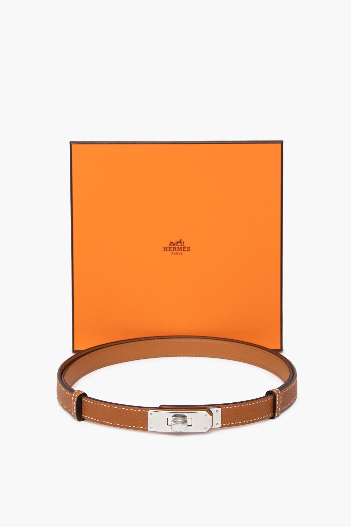 Hermès Palladium and Gold Epsom Leather Kelly 18 Belt
