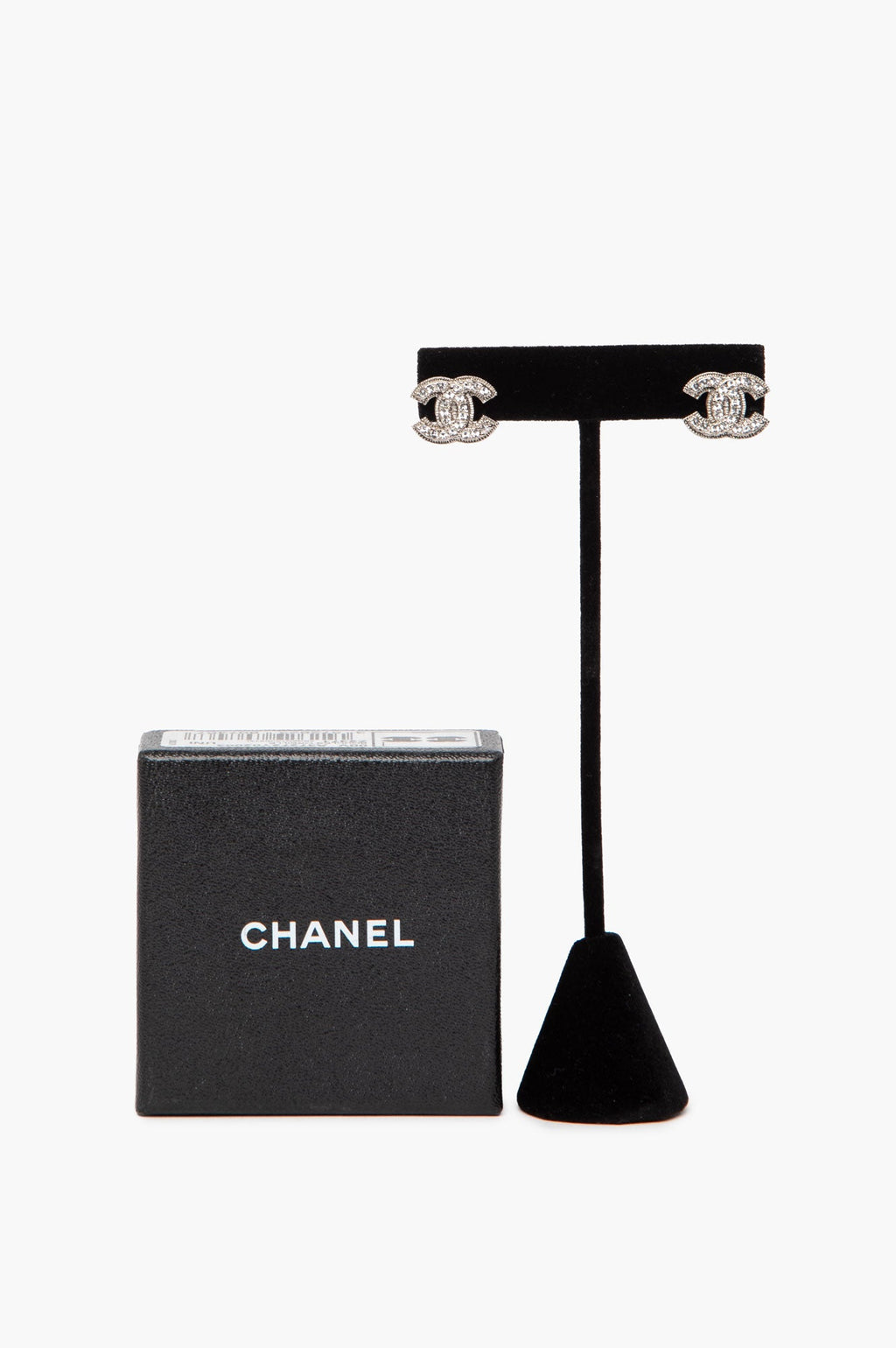 Chanel A/W12 Silvertone Crystal CC Logo Stud Earrings