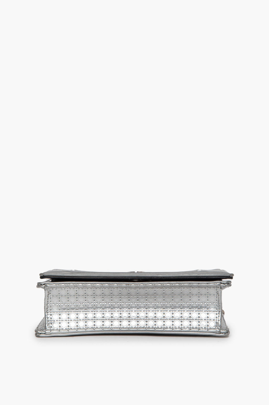 Christian Dior Metallic Patent Micro-Cannage Diorama Wallet on Chain Pouch Silver