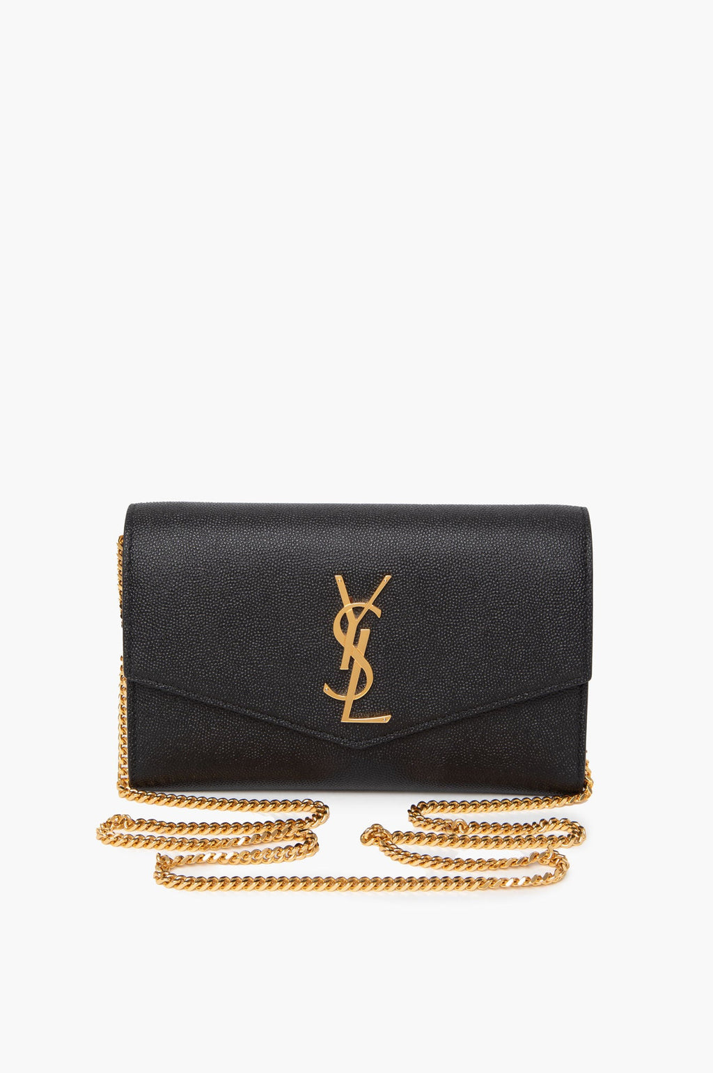 Saint Laurent uptown chain wallet in grain de poudre embossed leather