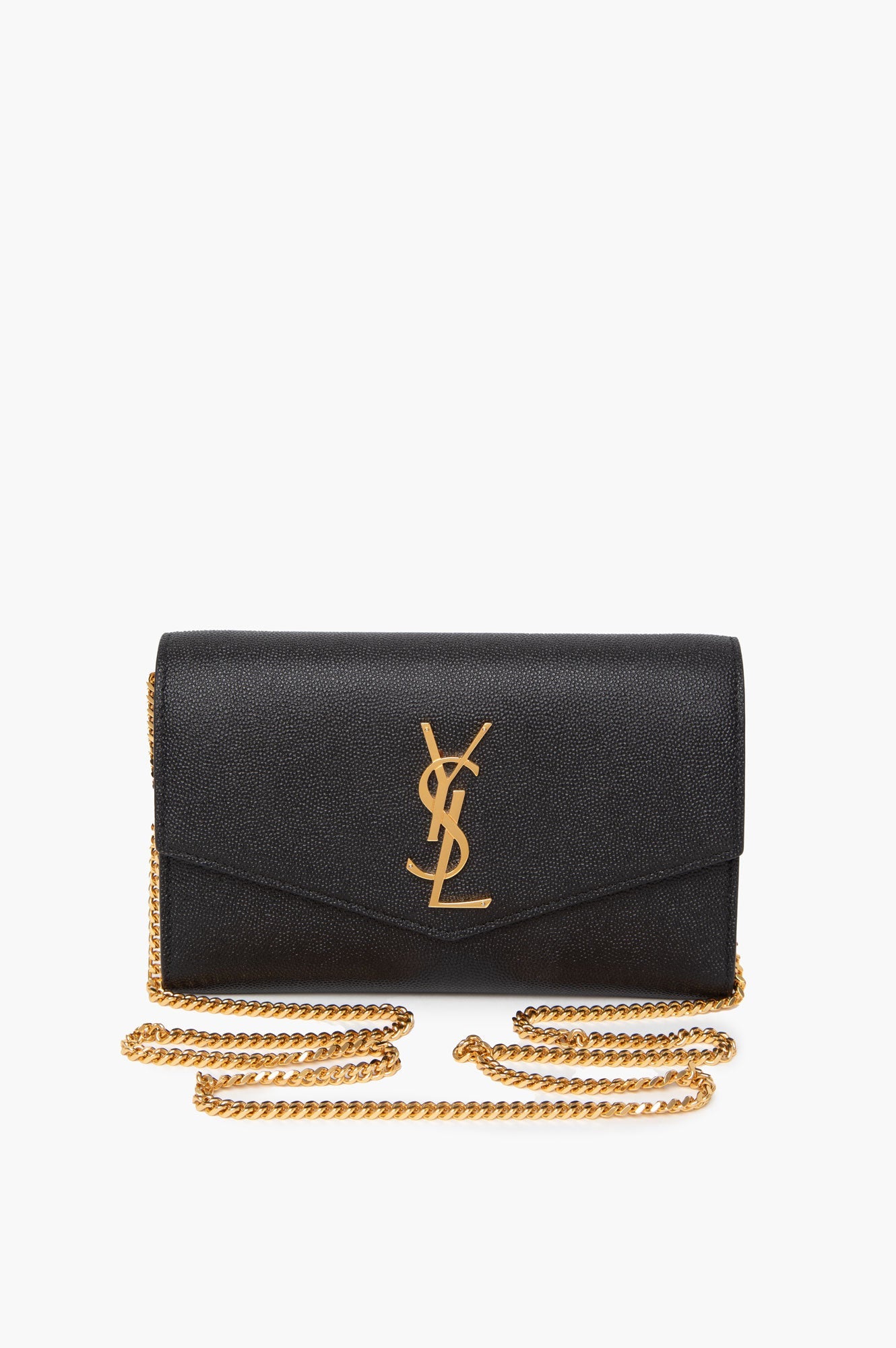 Saint Laurent uptown chain wallet in grain de poudre embossed leather