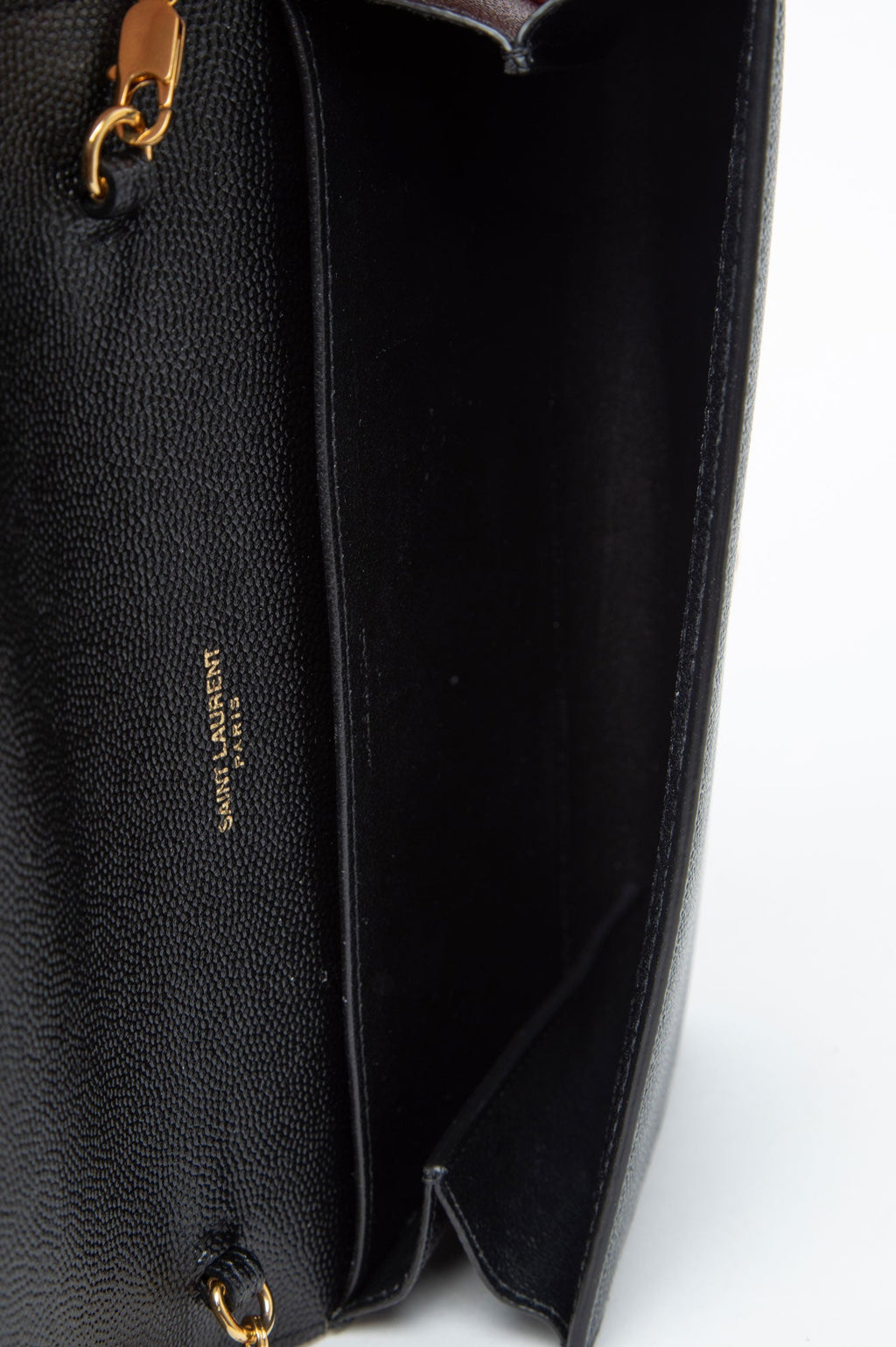 Saint Laurent uptown chain wallet in grain de poudre embossed leather