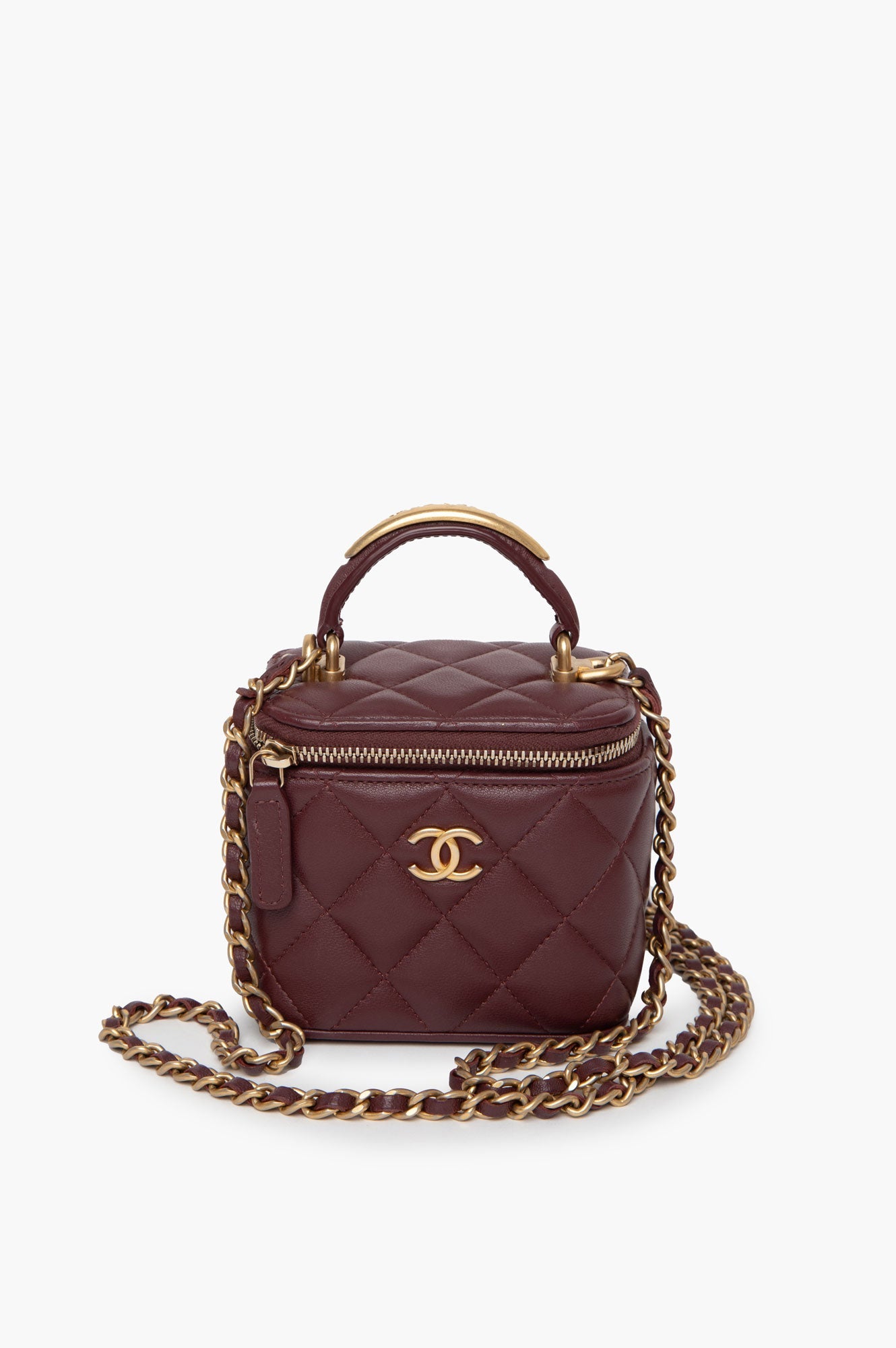 Chanel 2022 Burgundy Top Handle Lambskin Square Vanity Bag