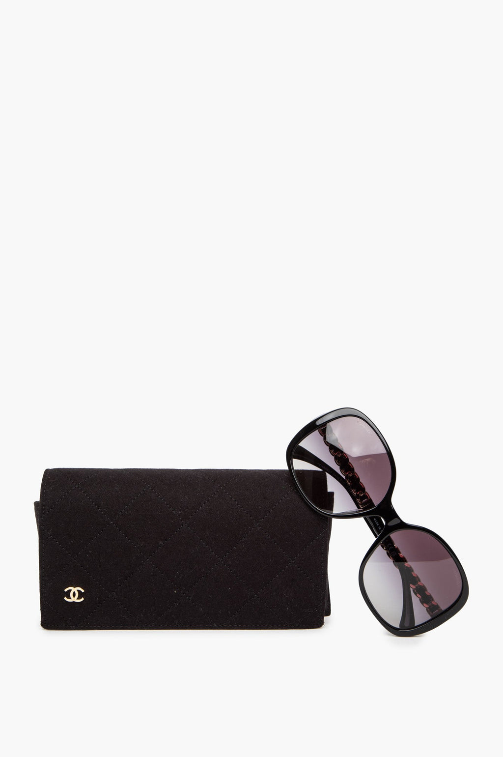 Chanel Black Gold Metal Chain CC Logo Sunglasses