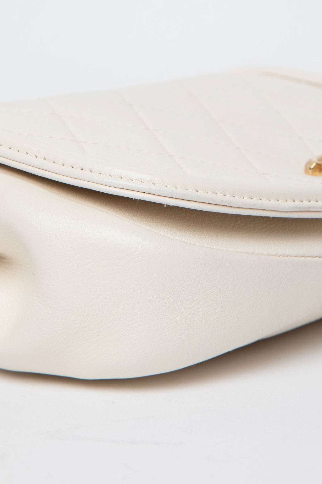 Chanel White Calfskin Underline Saddle Flap Bag