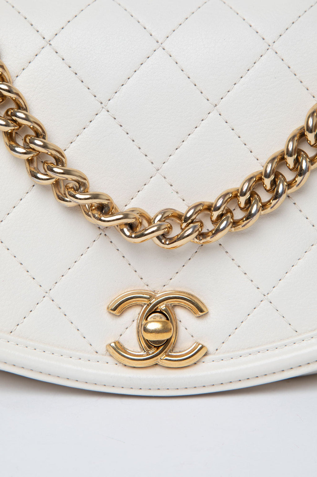 Chanel White Calfskin Underline Saddle Flap Bag
