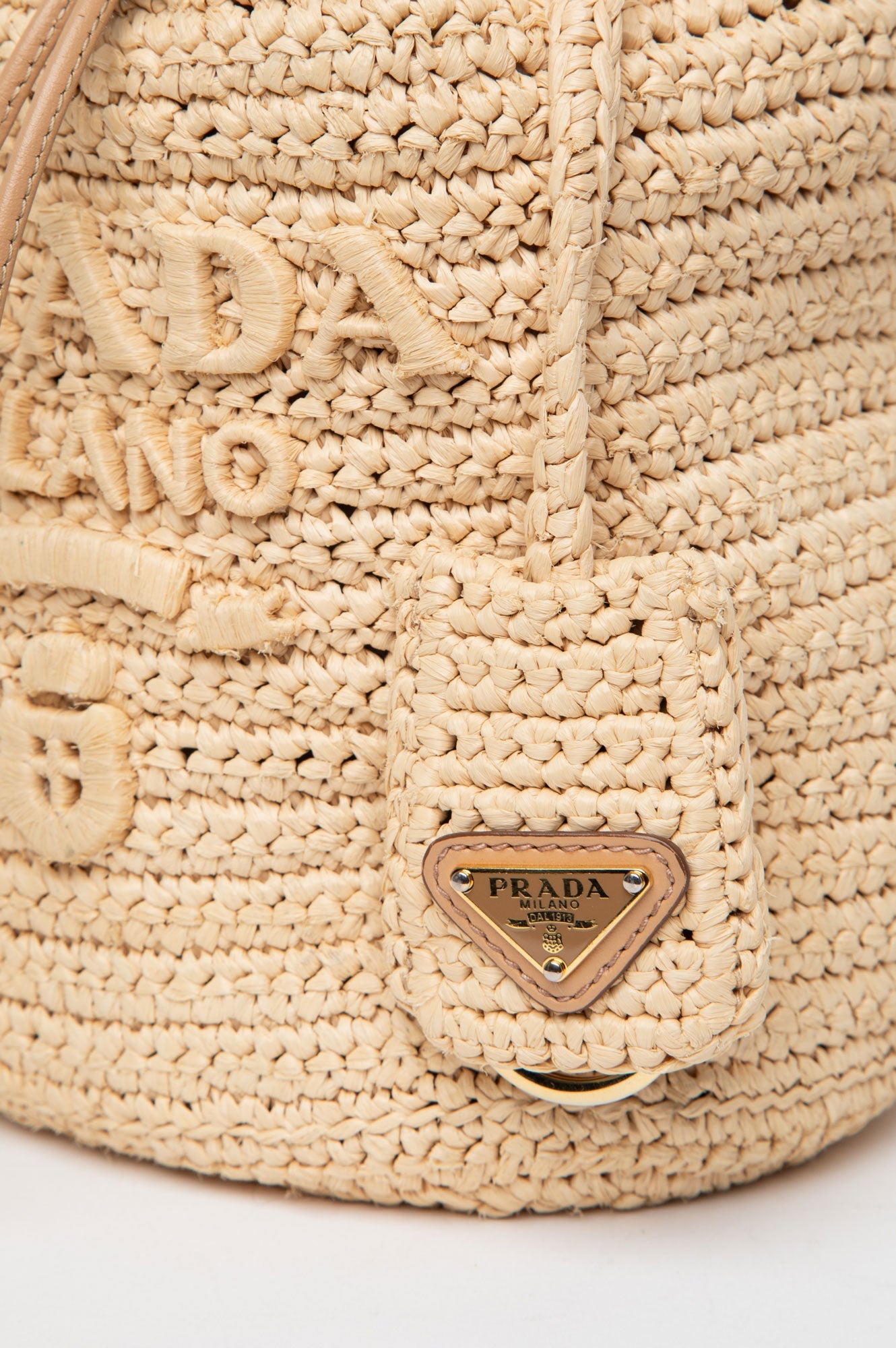 Prada Mini Crochet Raffia Bucket Bag