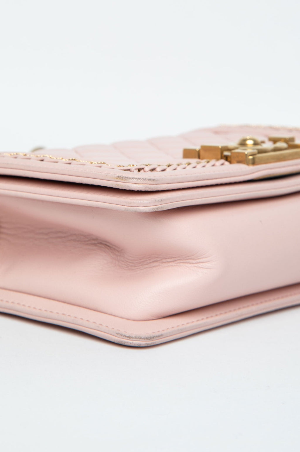 Chanel Pink Small Boy Bag With Gold Chain Embroidery