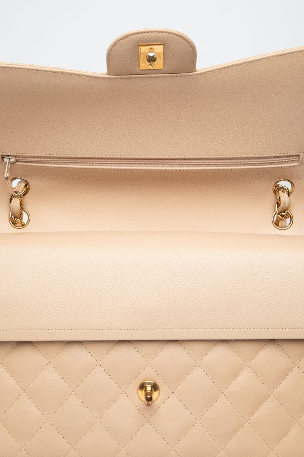 Chanel Beige Caviar Jumbo Classic Double Flap Bag