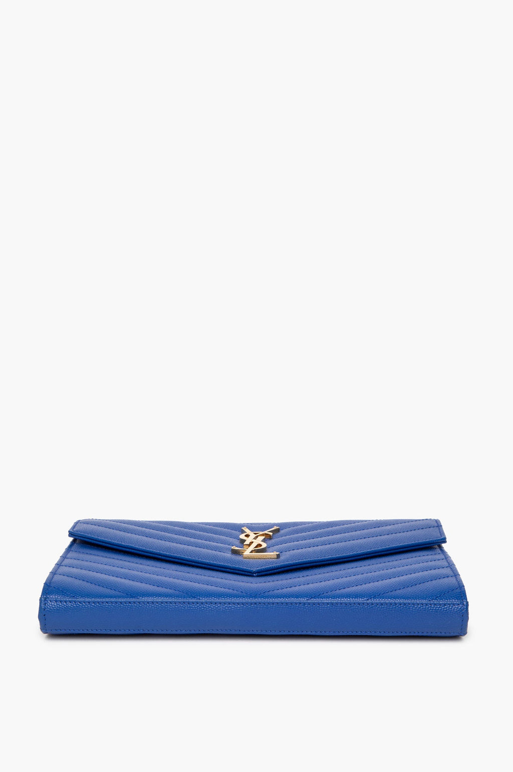 Saint Laurent Blue Grain De Poudre Matelasse Chevron Mongoram Chain Wallet