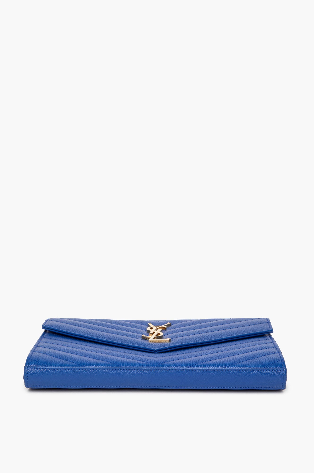 Saint Laurent Blue Grain De Poudre Matelasse Chevron Mongoram Chain Wallet
