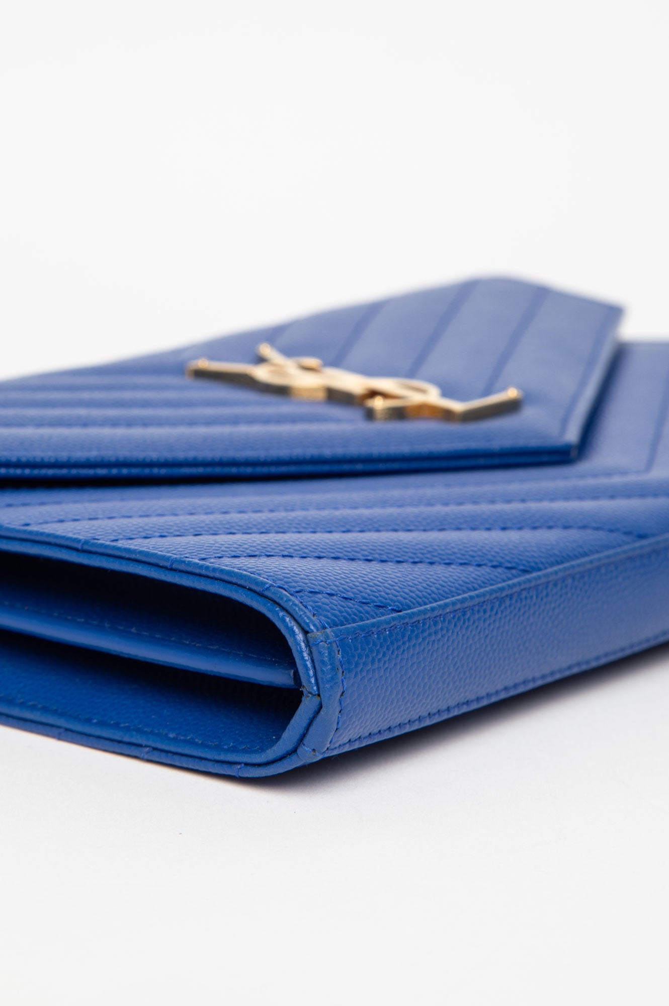 Saint Laurent Blue Grain De Poudre Matelasse Chevron Mongoram Chain Wallet