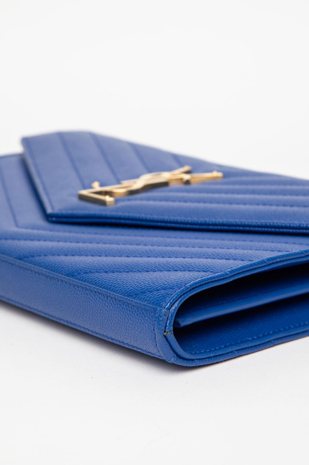 Saint Laurent Blue Grain De Poudre Matelasse Chevron Mongoram Chain Wallet