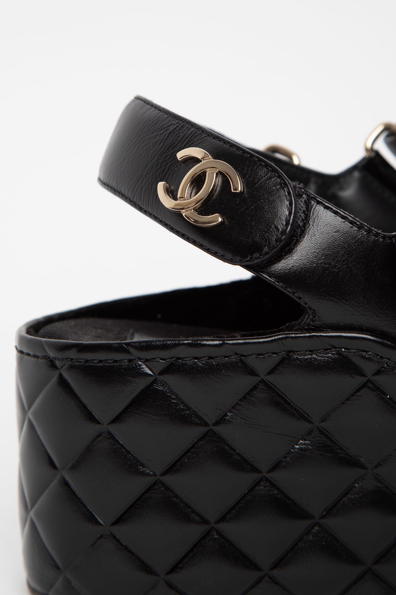 Chanel Black Quilted CC Logo Wedge Sandals Size 39