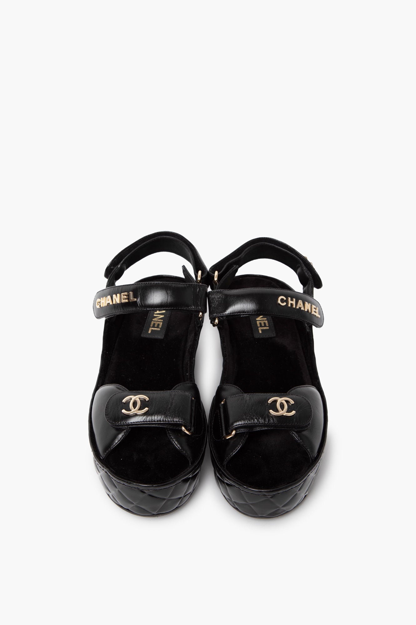 Chanel Black Quilted CC Logo Wedge Sandals Size 39