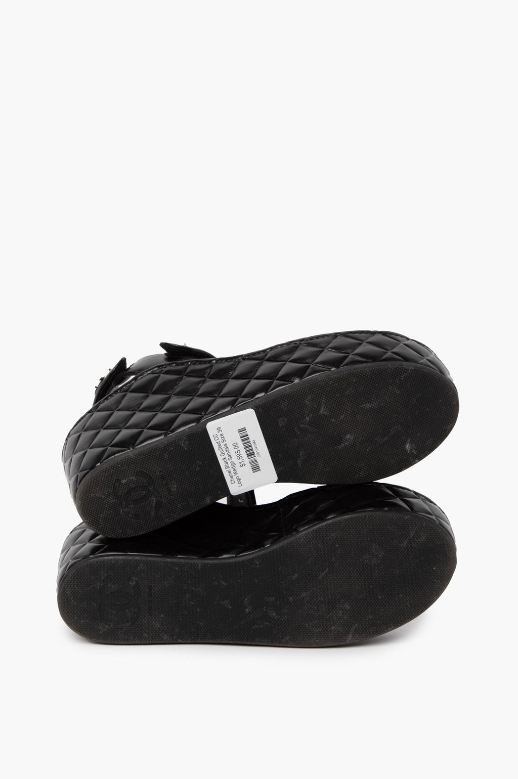 Chanel Black Quilted CC Logo Wedge Sandals Size 39