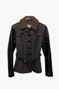 Burberry Black Wool Blend With Leather Sleeves Coat Size US 6