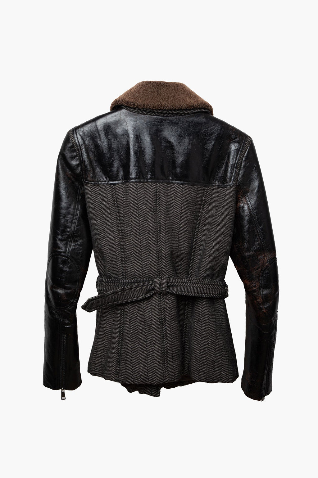 Burberry Black Wool Blend With Leather Sleeves Coat Size US 6