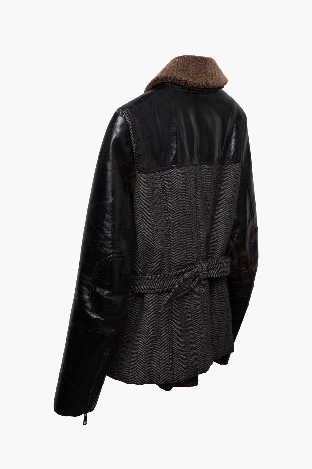 Burberry Black Wool Blend With Leather Sleeves Coat Size US 6