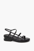 Chanel Black Leather Logo Wedge Sandals Size 39