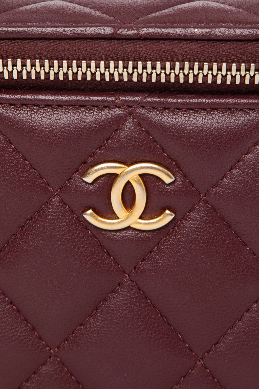 Chanel 2022 Burgundy Top Handle Lambskin Square Vanity Bag