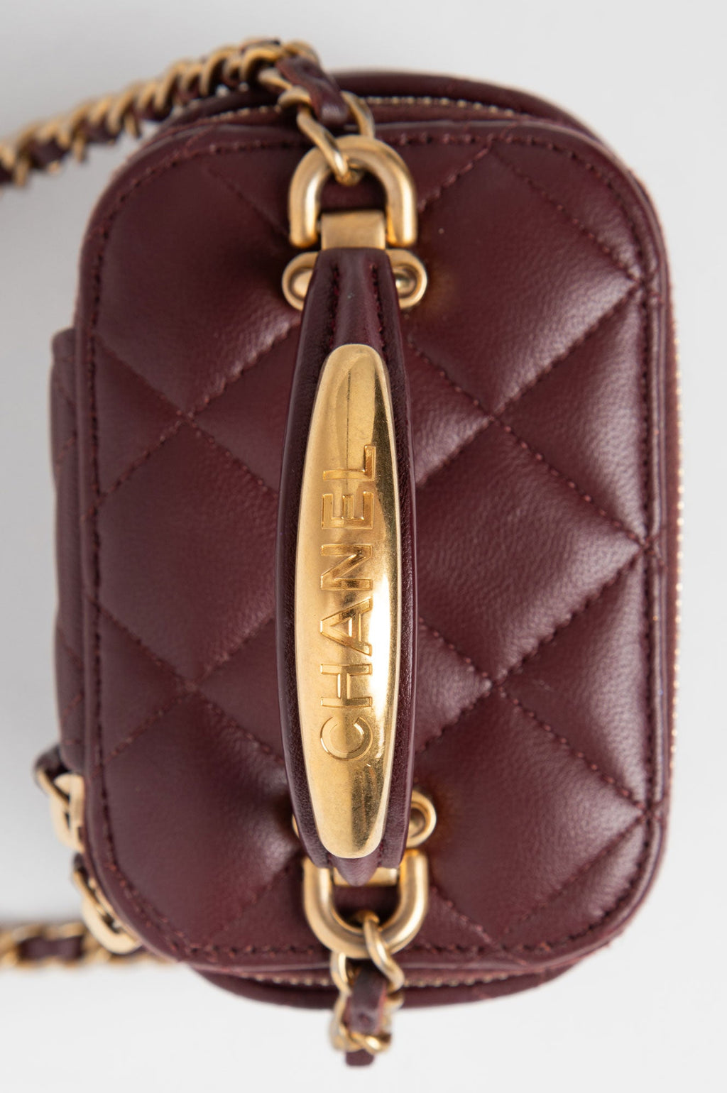 Chanel 2022 Burgundy Top Handle Lambskin Square Vanity Bag