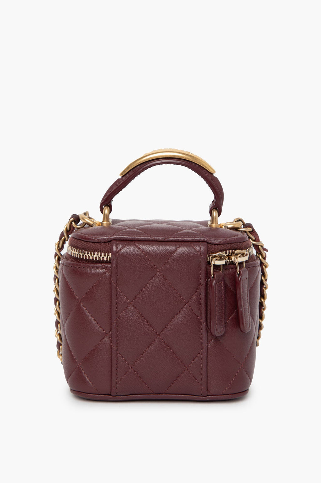 Chanel 2022 Burgundy Top Handle Lambskin Square Vanity Bag
