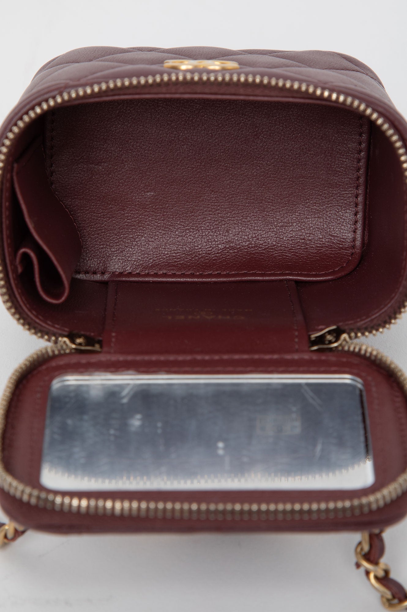 Chanel 2022 Burgundy Top Handle Lambskin Square Vanity Bag