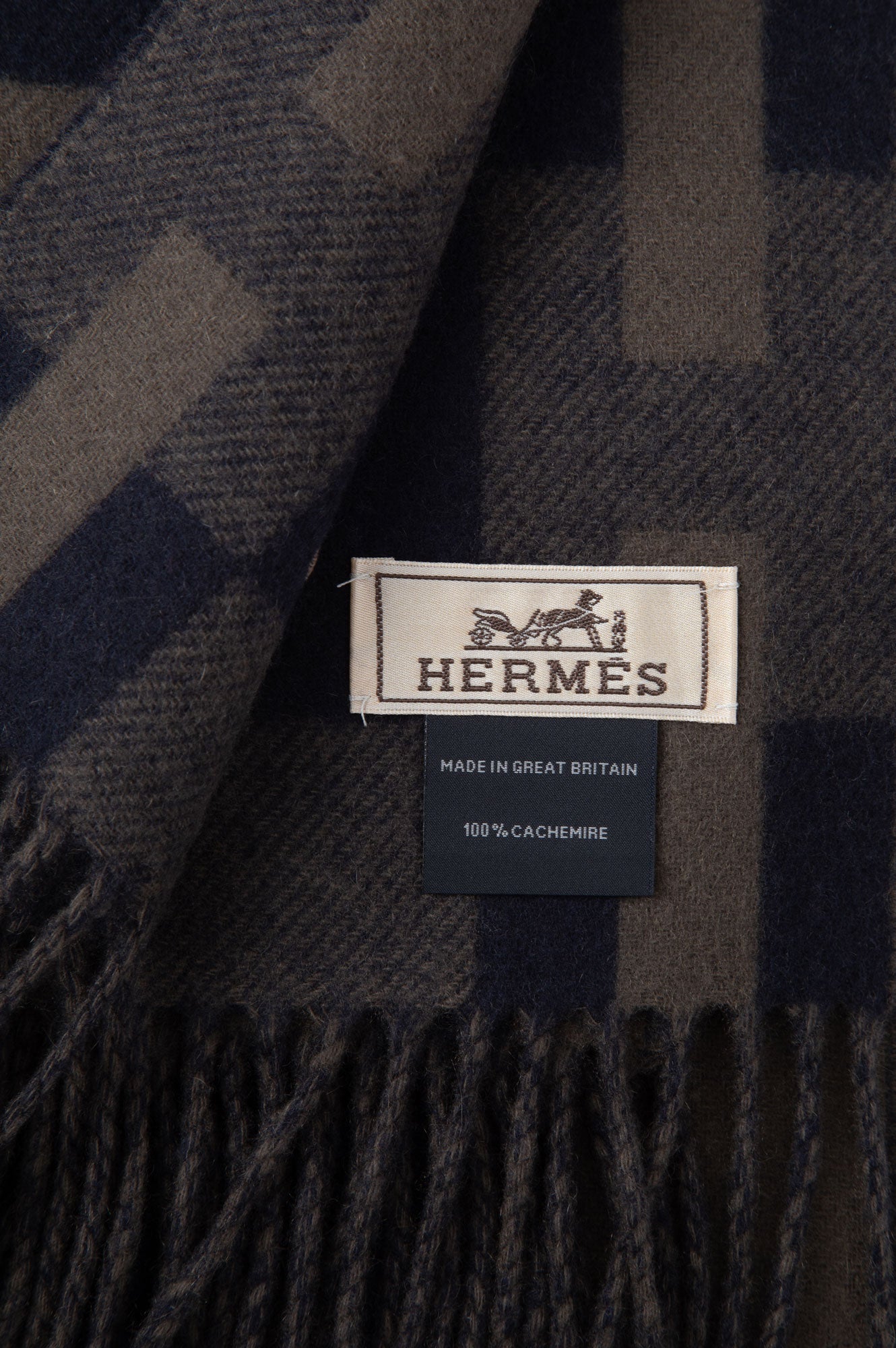 Hermes Basalte/Marine H Passant Cashmere Scarf