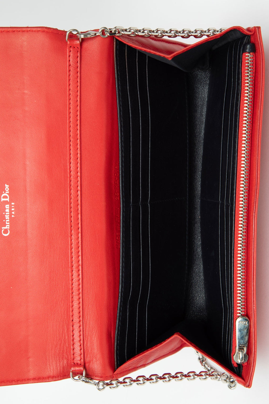 Christian Dior Red Miss Dior Lambskin Wallet On Chain