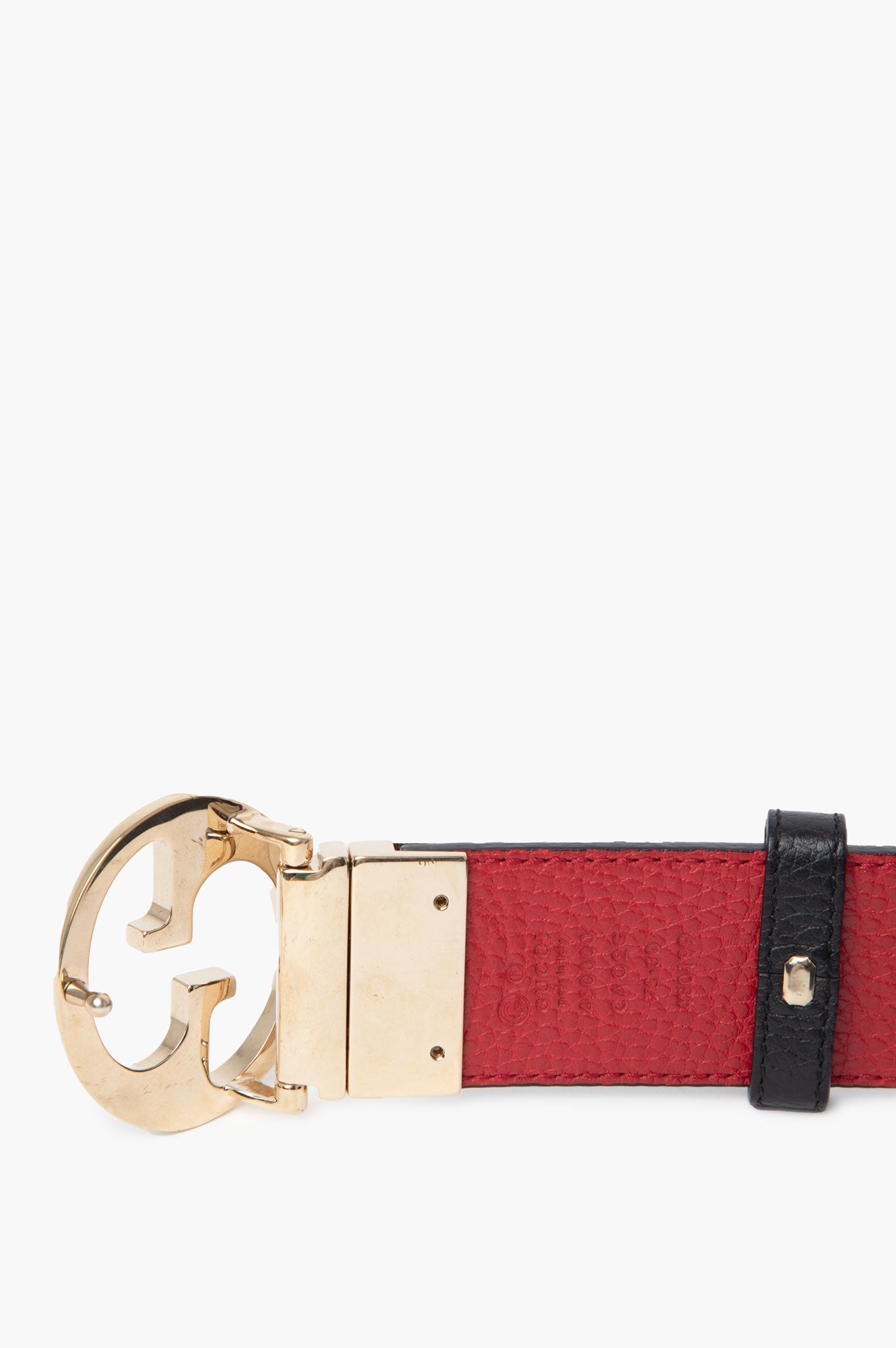 Gucci Interlocking G Black/Red Reversible Pebbled Leather Belt 75