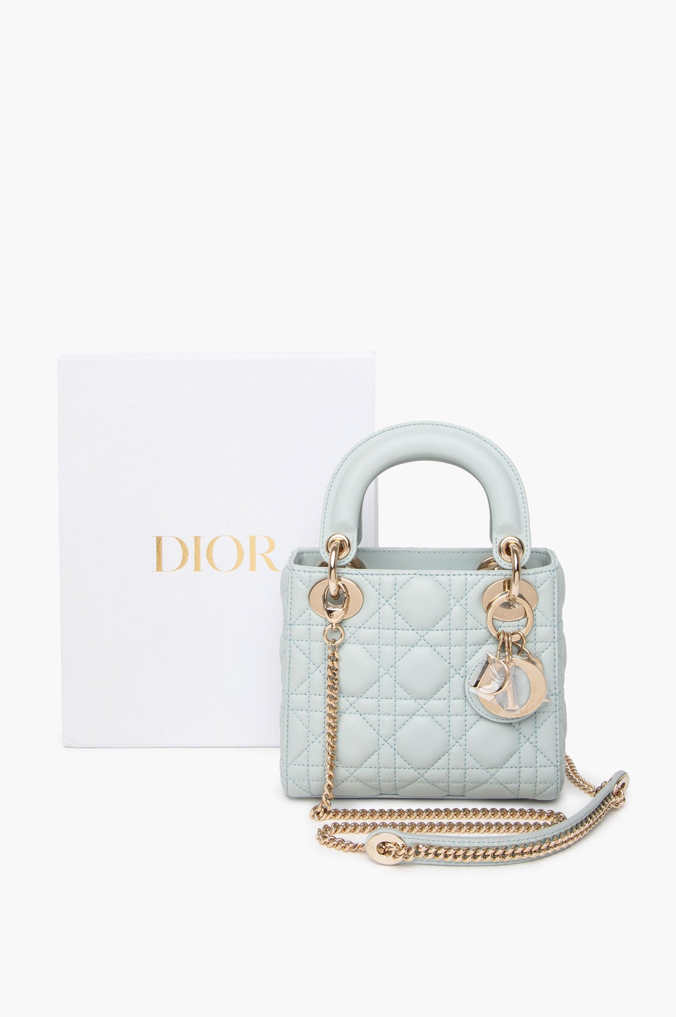 Christian Dior Mini Placid Blue Cannage Lady Dior