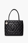 Chanel Black Medallion Caviar Leather Tote