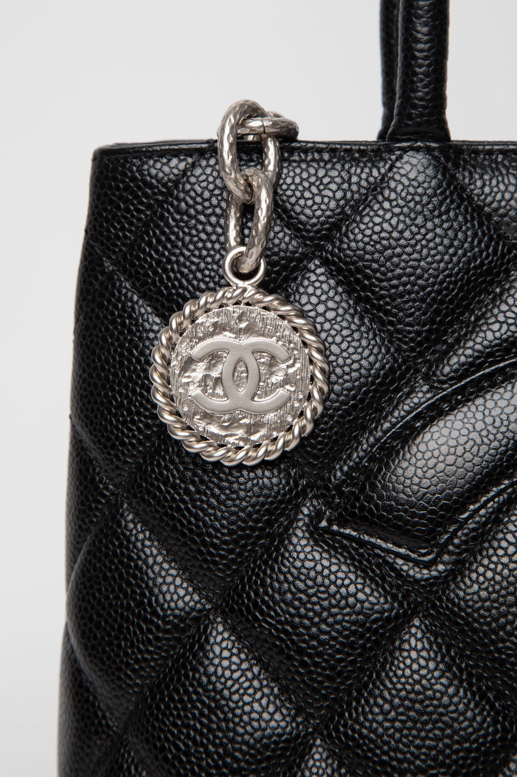 Chanel Black Medallion Caviar Leather Tote