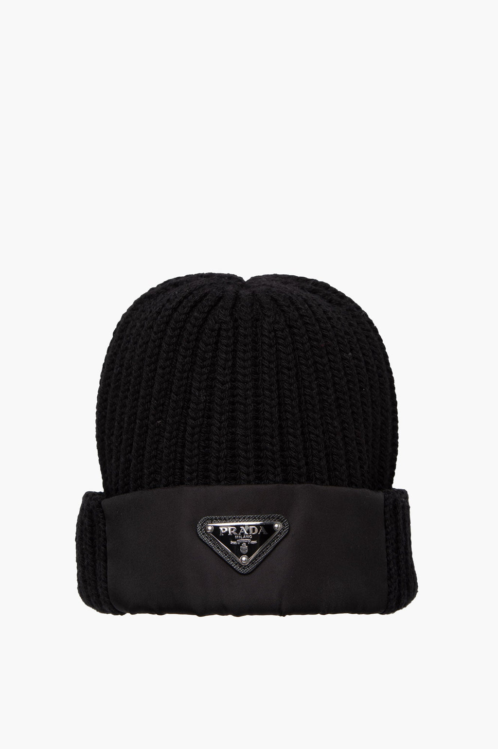 Prada Black Logo Beanie Size M