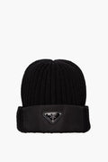 Prada Black Logo Beanie Size M