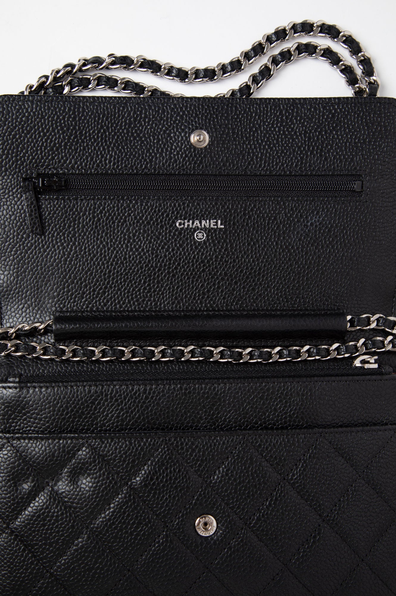 Chanel 2017 Black Caviar Leather Wallet On Chain Bag