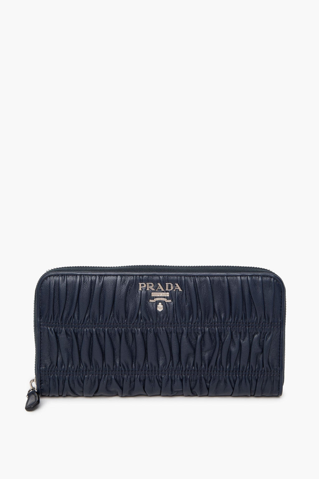 Prada Navy Blue Nappa Gaufre Zip-Around Wallet