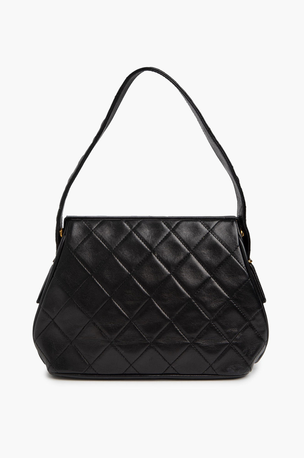 Chanel Vintage Black Lambskin Top Handle 24k Gold Frame Bag