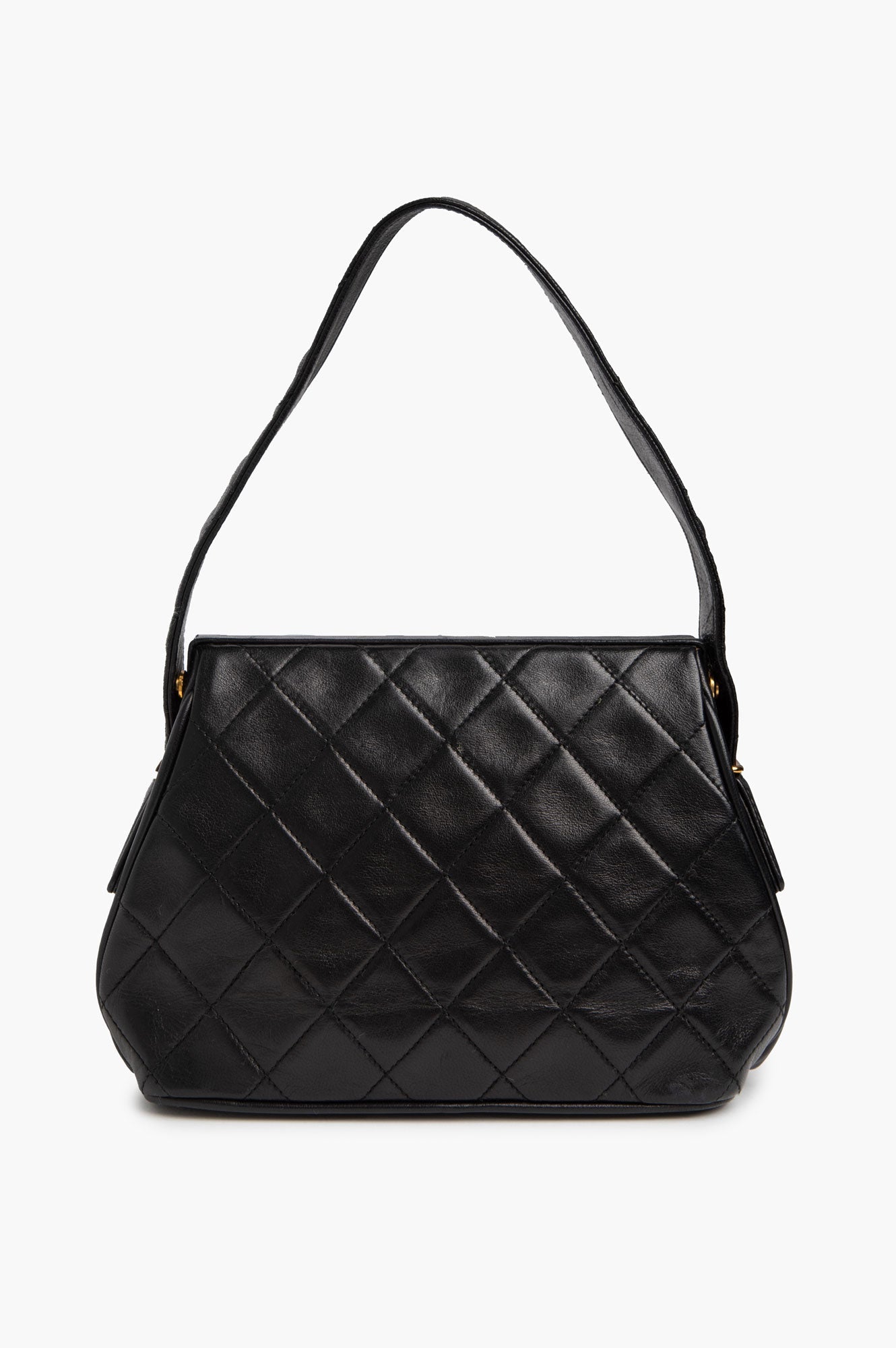 Chanel Vintage Black Lambskin Top Handle 24k Gold Frame Bag