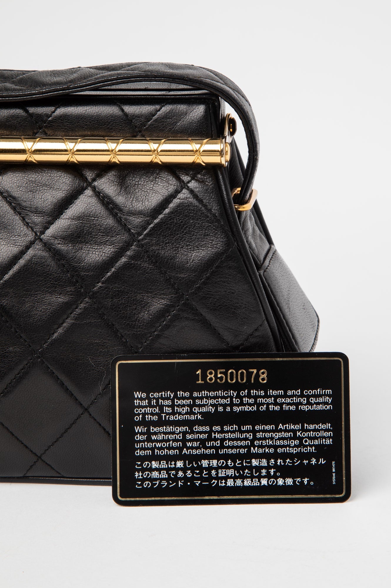 Chanel Vintage Black Lambskin Top Handle 24k Gold Frame Bag