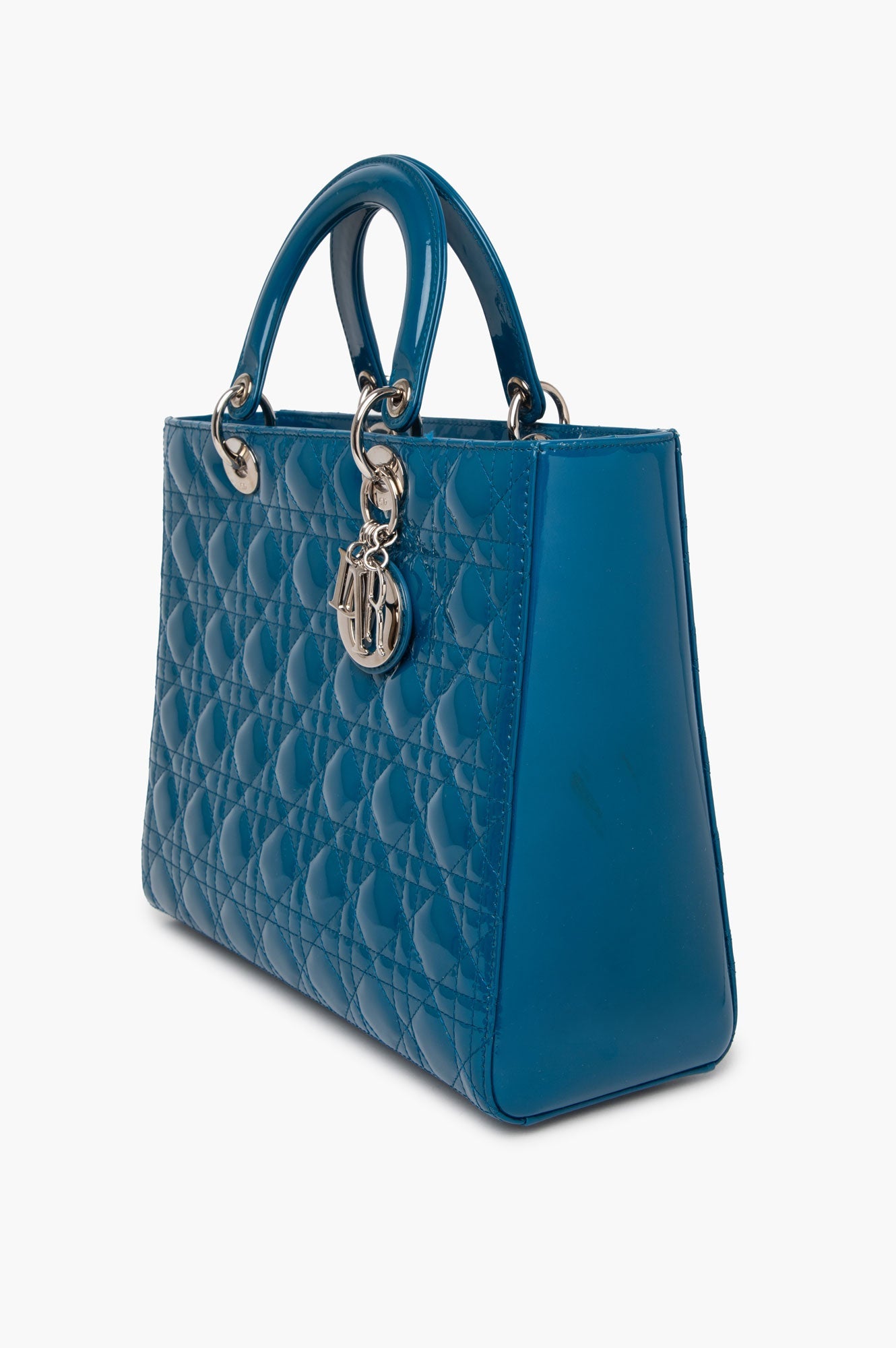 Christian Dior Large Blue Patent Cannage Lady Dior