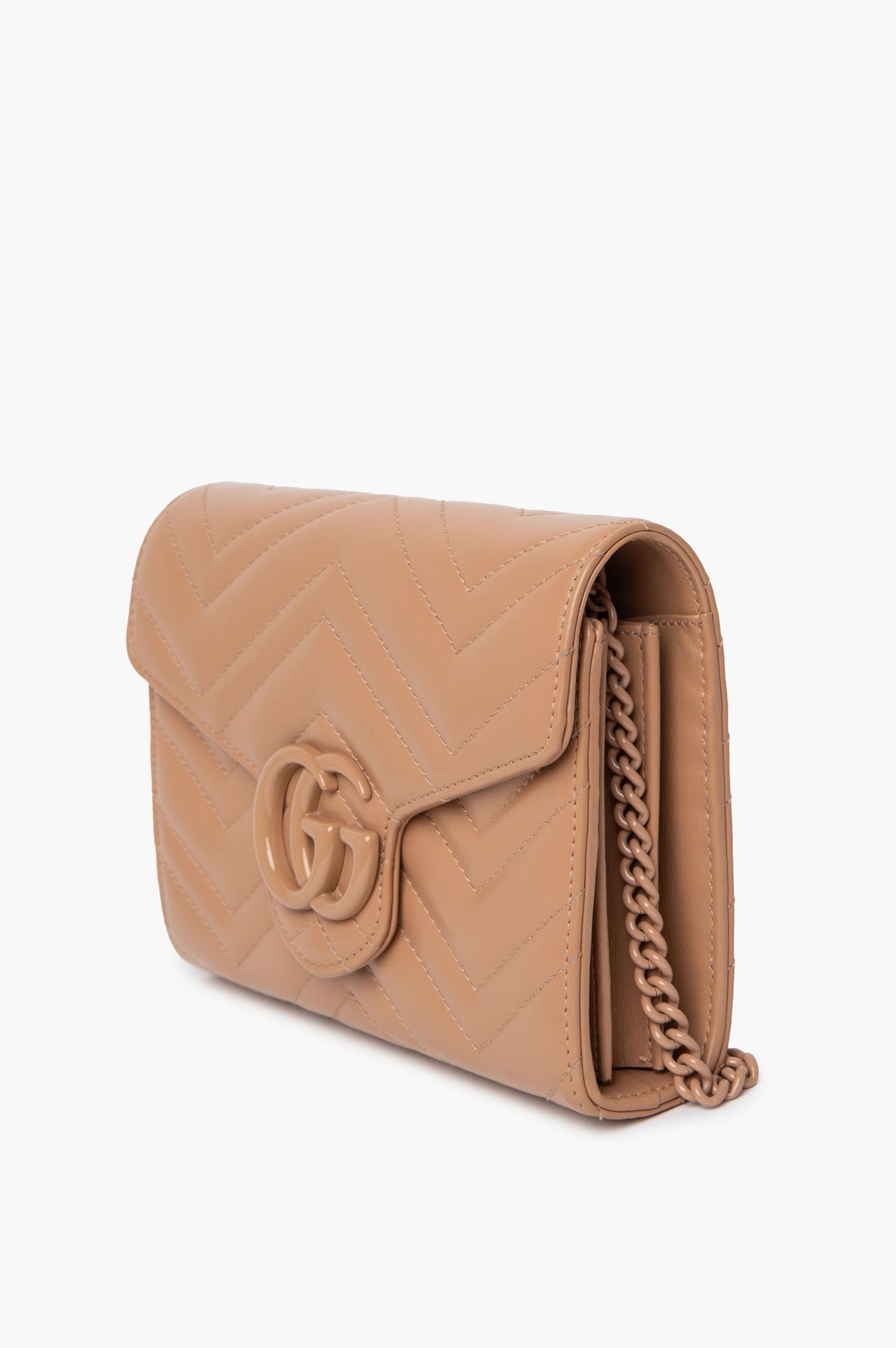 Gucci GG Marmont Nude Matelassé Leather Wallet On Chain