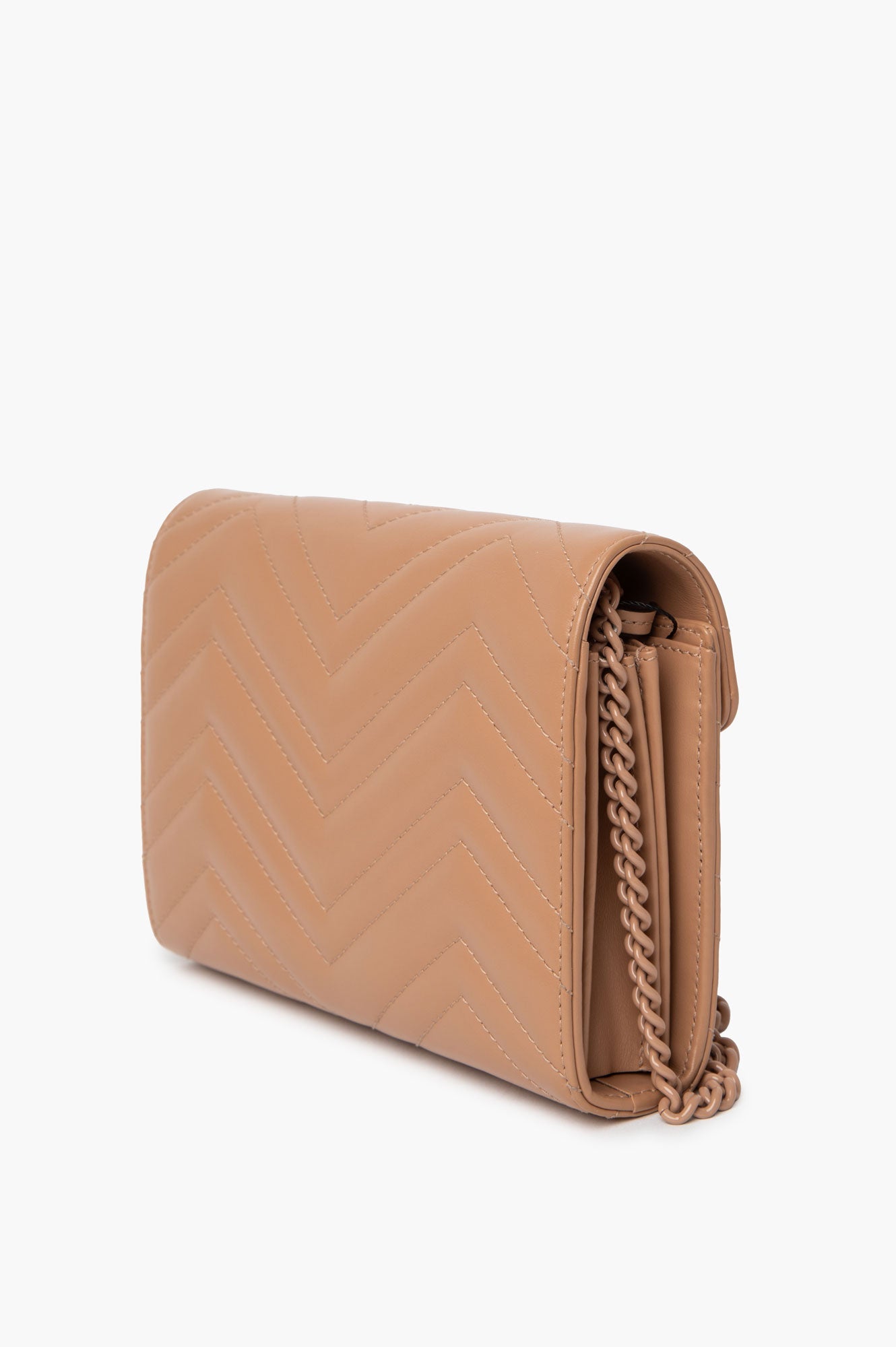 Gucci GG Marmont Nude Matelassé Leather Wallet On Chain