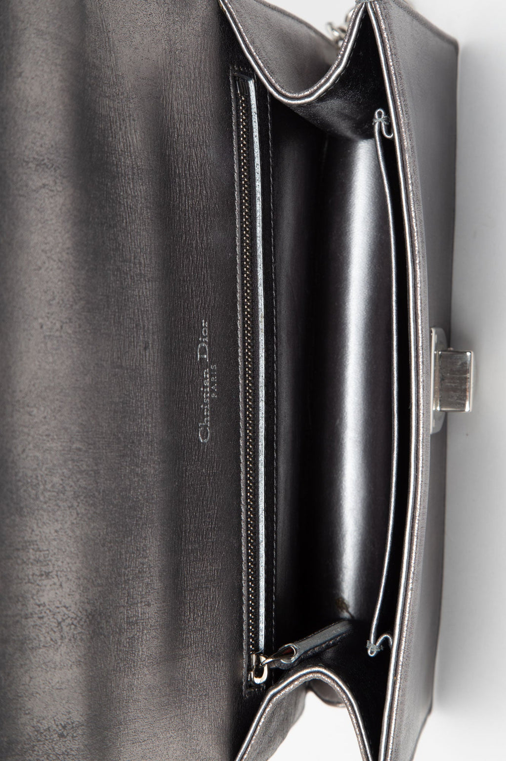 Christian Dior Distressed Silver Calfskin Medium Diorama