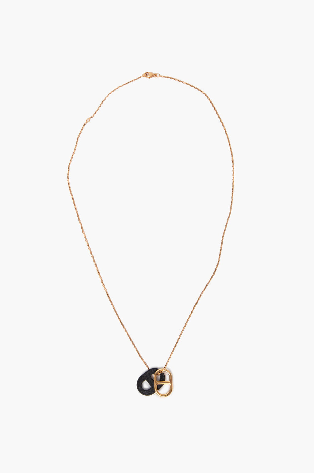 Hermes 18k Gold Plated/Black Leather O'Maillon Pendant Necklace