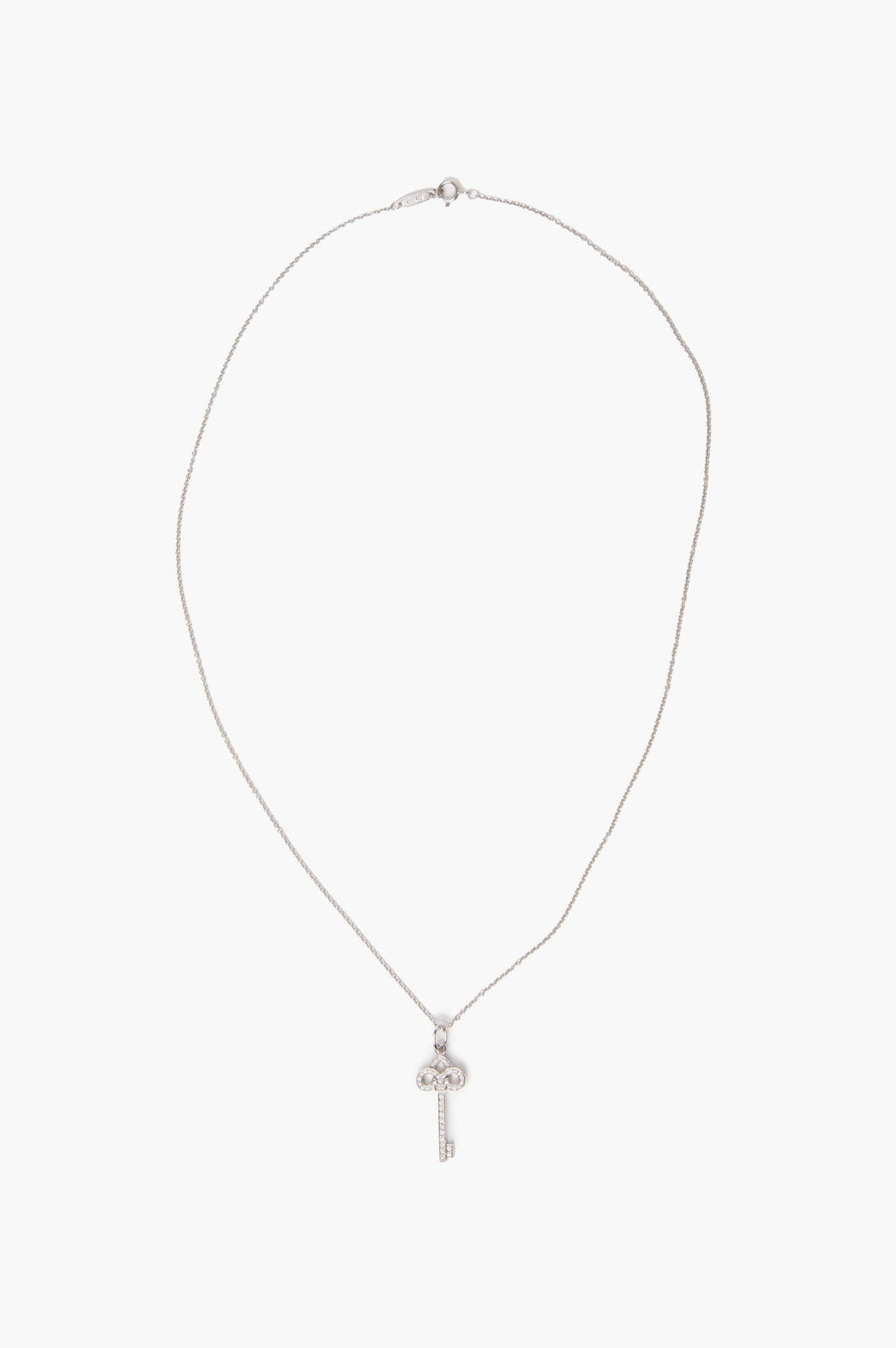 Tiﬀany & Co. 18k White Gold and Diamond Crown Key Pendant Necklace