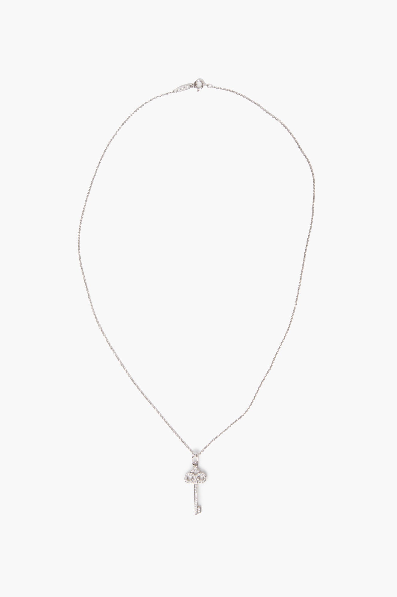Tiﬀany & Co. 18k White Gold and Diamond Crown Key Pendant Necklace