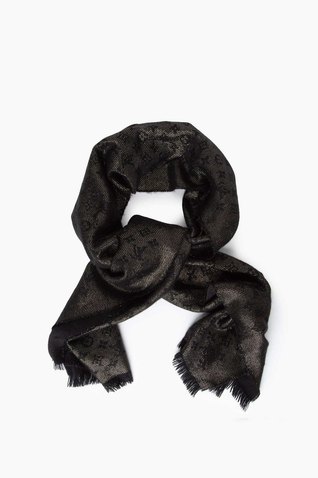 Louis Vuitton Cashmere Black/Gold Monogram Scarf
