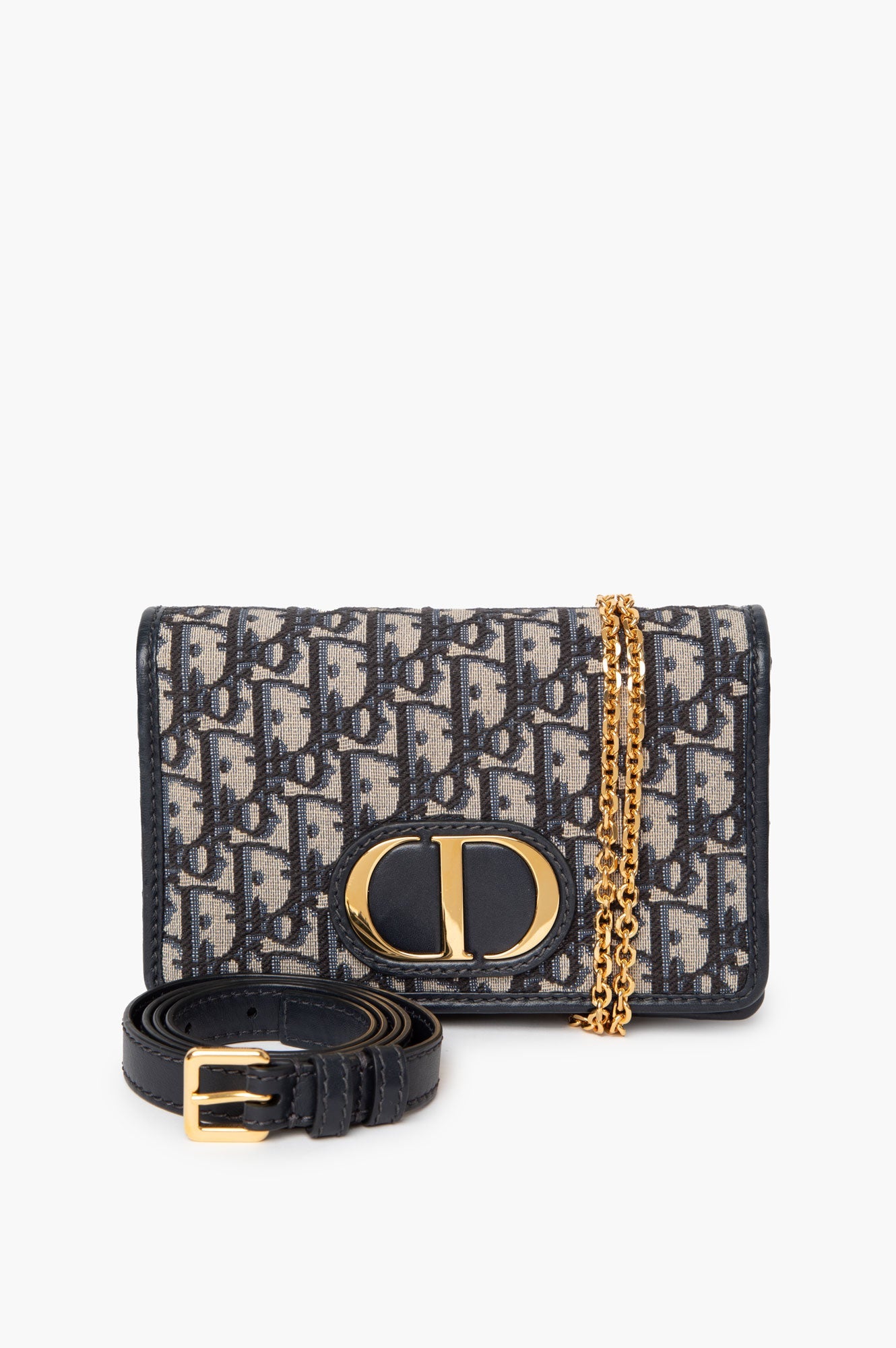 Christian Dior 2020 Navy Leather Oblique 30 Montage Belt/Shoulder Bag